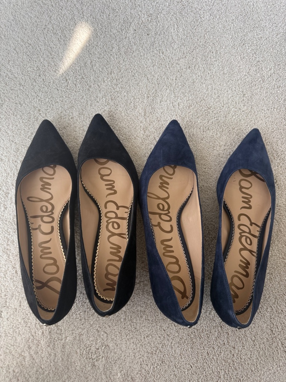 Sam Edelman Pointed Toe Suede Kitten Heel in Black and Navy
